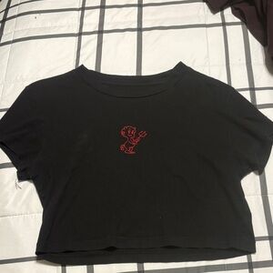 Black Crop Top with Red Devil Embroidery
